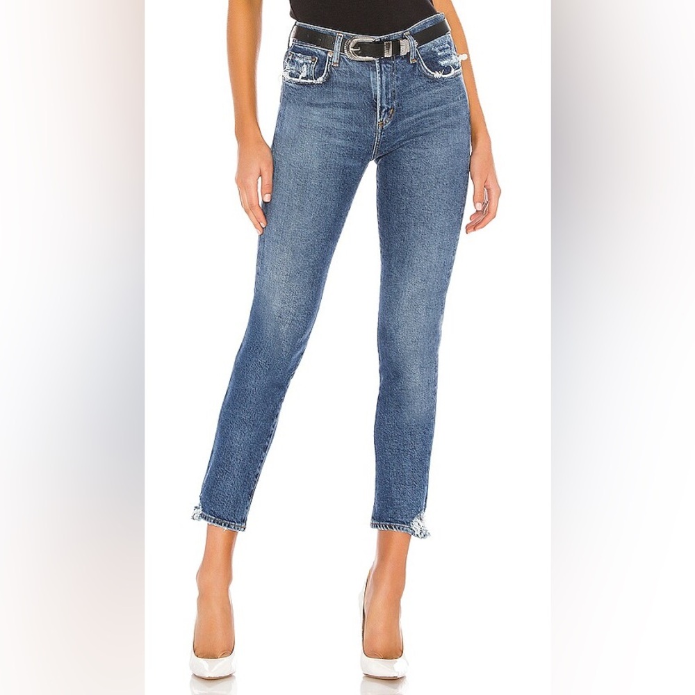 AGOLDE Toni Slim Jeans Stratosphere Dark Wash Distressed Women’s Size 27